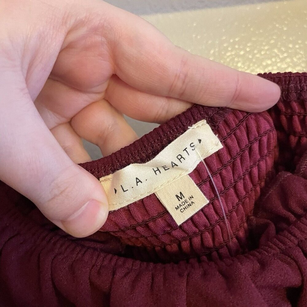 LA Hearts PacSun Women M Burgundy Y2K Square Neck Shirred Bodycon Mini Dress NWT - Picture 9 of 15